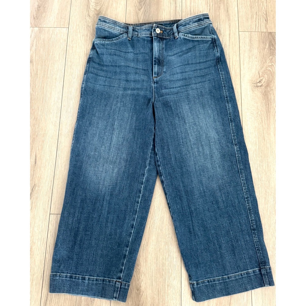 Talbots Wide Leg Crop Jeans 10 Medium Wash High Rise Denim Blue Womens